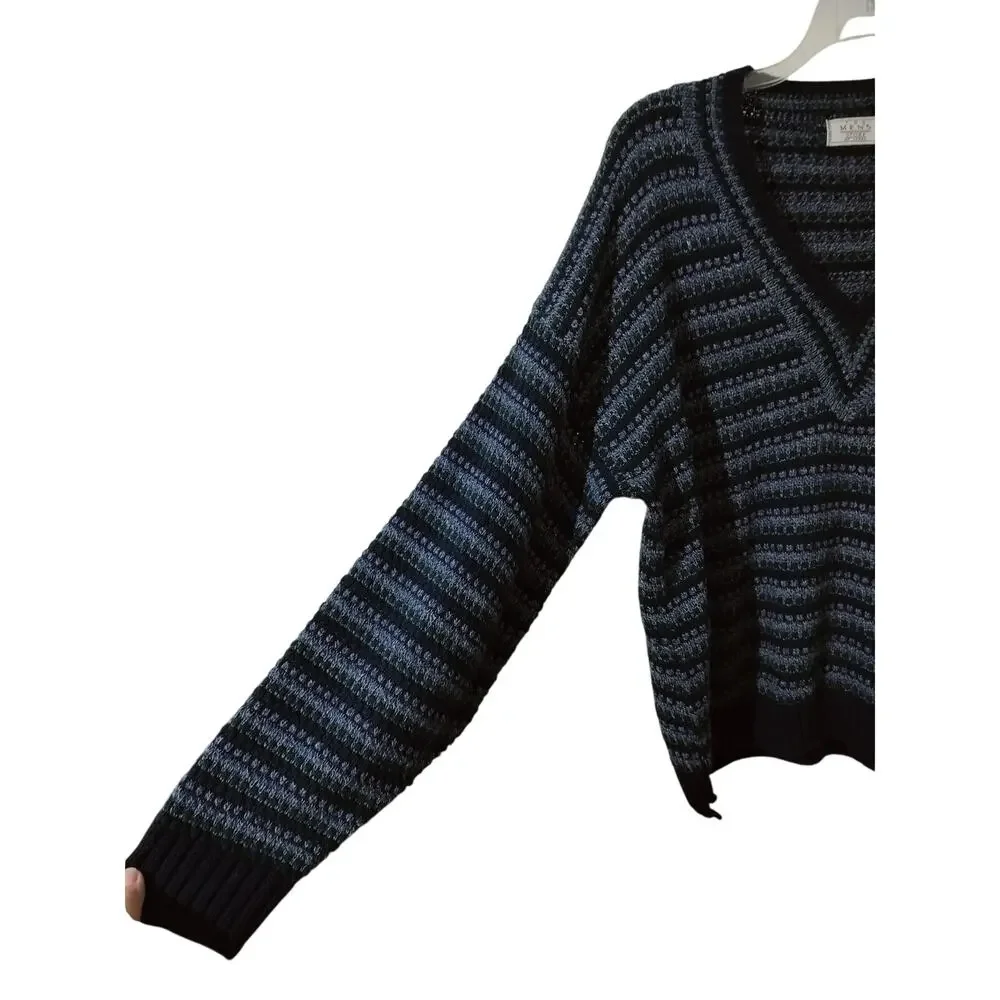 M1241)Vtg 80s The Men's Store at Sears XXL Preppy Hippy Blue Geo Knit Sweater